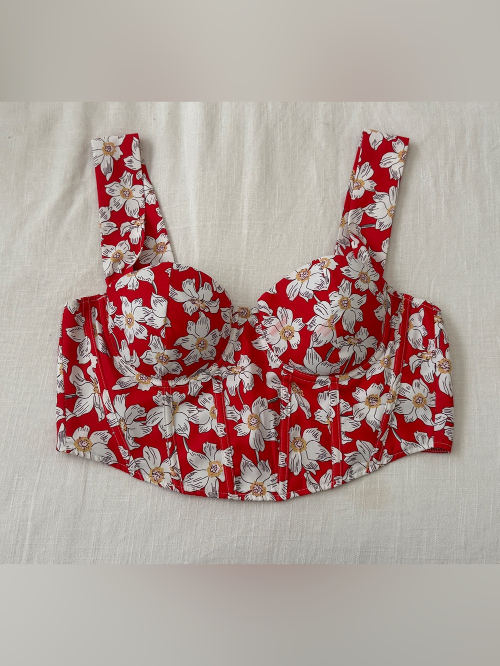 Windsor Red and White Floral Bustier Top- Medium